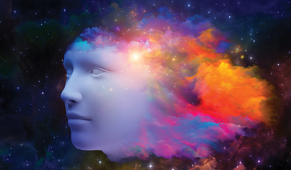 Abstract image of a human head in outer space