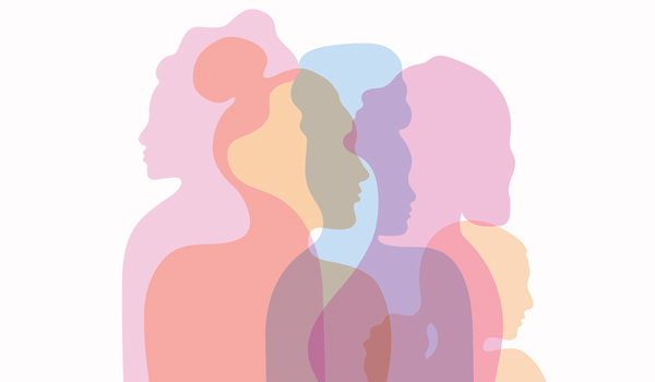 Multi-colored silhouettes of women