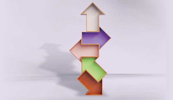 Stacked arrows pointing in different directions