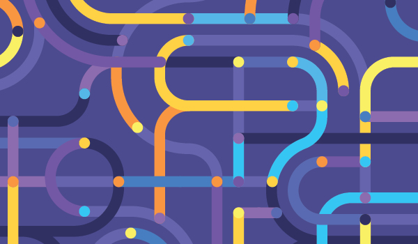 A maze of colored lines and dots