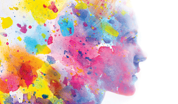 Abstract, colorful illustration of a woman's head